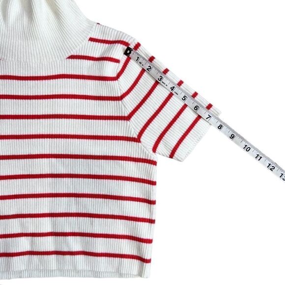 Callahan Lucy Red & White Stripe Turtleneck Short Sleeve Cropped Sweater Size XS - Picture 9 of 11